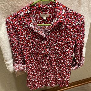 Ann Taylor Loft Button Down Women’s Cotton Blouse Medium Red/Pink/White